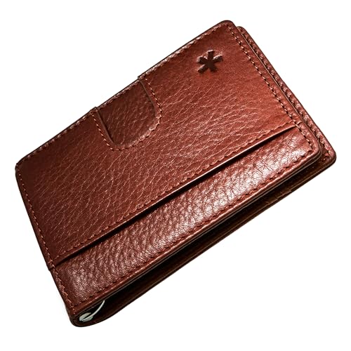 Image of Swear Brands Full Grain Leather Wallet with RFID Blocking & Money Clip - Minimalist Bifold Wallet Holds 12 Cards - Easy Access Pull Tab - Ethically Sourced (Brown)