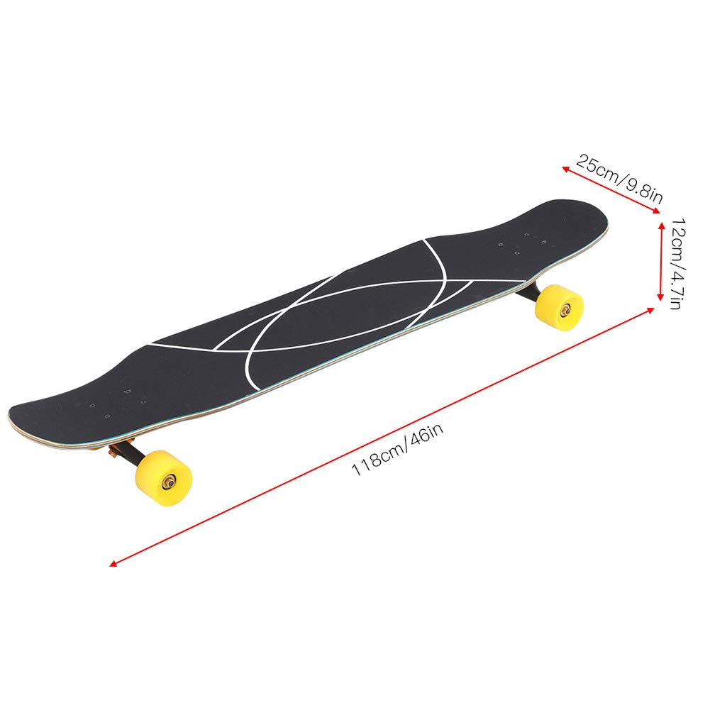 Longboard Portable Antidérapant élégant de 46 Pouces pour Adolescents et Adultes, Planche en érable de qualité Supérieure avec Roues à Haute élasticité pour Danser la Rue Fantaisie