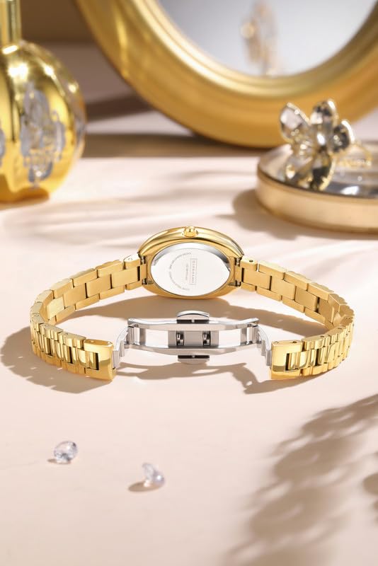 Image of Giordano Analog Quartz Watch for Women - Oval Shape Dial, Roman Numeral Hour Markers, Water Resistant and Stainless Steel Strap- GZ-60115