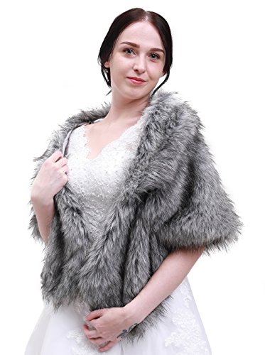 Bridal Faux Fur Wrap Wedding Fur Stole with Brooch Evening Party Warm Dress Up