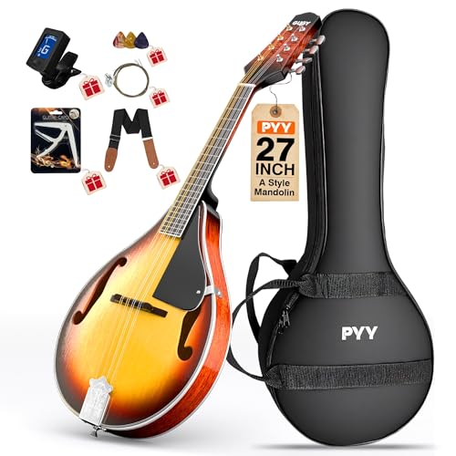 PYY Mandolin Instrument - A Style 8-Strings Mandolin Musical Instrument 27 Inch Mandolins for Adults, Beginners Starter Kit with Gig Bag, Spare Strings, Digital Tuner, Capo, 3 Picks, Strap