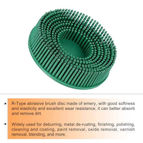 Image of HARFINGTON Bristle Disc 3 inch 50 Grit R-Type Abrasive Brush Coarse Bristle Disc Deburring Electric Disc Brush Attachment Abrasive Coating Removal Disc for Metal, Green