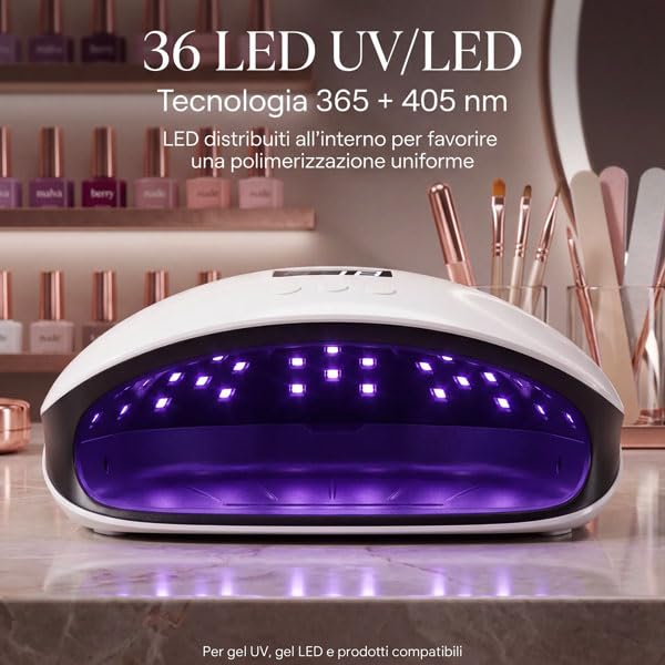 081 Store - Lampada UV LED Unghie Professionale 36 LED 365+405nm, Lampada UV LED Unghie con 4 Timer 10/30/60/99s, Sensore Infrarossi e Display Digitale, Fornetto Unghie per Gel e Semipermanente