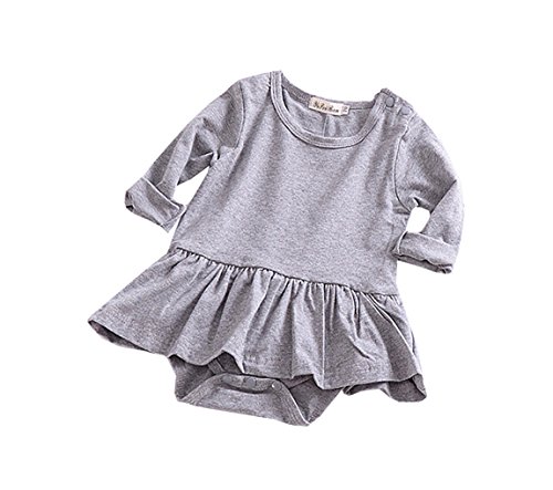 BAIYIXIN Baby Girls Cute Ruffle Bodysuit Long Sleeve Pink/Grey Romper(3m-18m)