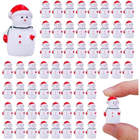 QAUYETM 50 Pcs Mini Snowman Figurines Christmas Miniature Tiny Resin Snowman Figures Decorations Micro Landscape Crafts Garden Dollhouse Accessories Ornaments for DIY Xmas Home Party Decor Cover