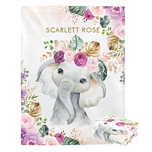 Personalized Baby Blanket with Name Custom Elephant Baby Blankets for Girls Baby Boy Gifts Baby Products Super Soft Blankets for Newborns Nursery Decor Neutral
