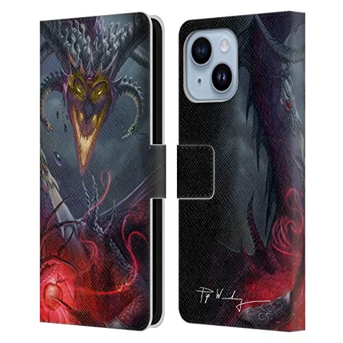 Étui portefeuille en cuir iPhone 14 Plus Head Case Designs avec fentes cartes motif dragon noir