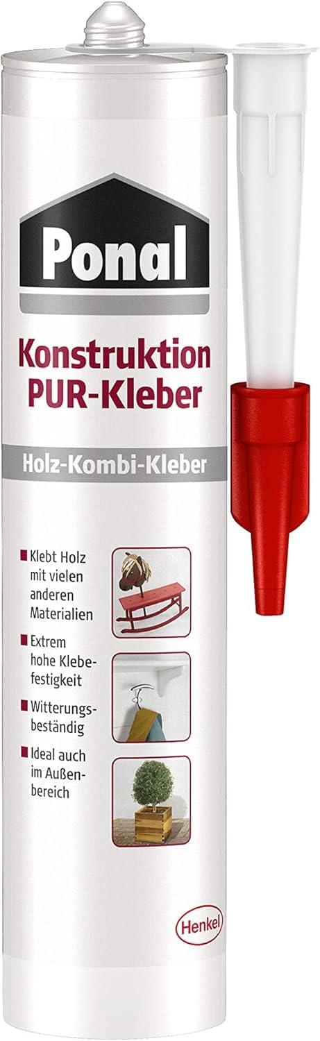 Ponal Konstruktion PUR-Kleber, Holzkleber auf PU-Basis für nahezu alle Arten von Holzverklebungen, spaltfüllender Holzleim, extrem starker PU Kleber, 1 x 530g Kartusche