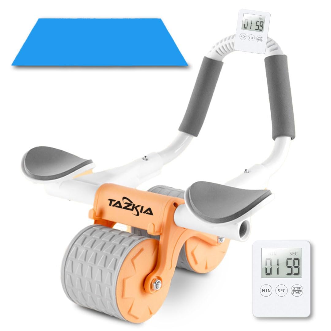 TAZKIA ABS Roller wheel Gym Equipment | Automatic rebound with knee pad support | Gym workouts for men,women,Indoor,outdoor perfect fitness | Core plank exercise for abdomen|Abs Workout Equipment (Orange)