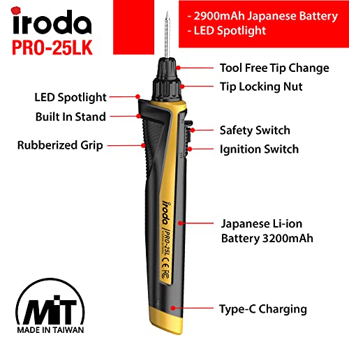 IRODA SOLDERPRO Cordless Soldering Iron Kit Type C 30W 3-in-1, 3200mAh Japanese Battery | USB Rechargeable Soldering Iron with Temperature Control | Rapid Heat Up | Taiwan Made (25LK) 2 IRODA SOLDERPRO Cordless Soldering Iron Kit Type C 30W 3-in-1, 3200mAh Japanese Battery | USB Rechargeable Soldering Iron with Temperature Control | Rapid Heat Up | Taiwan Made (25LK) - Image 2