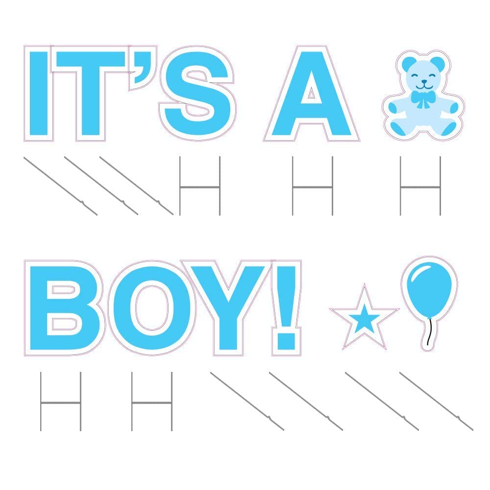 Vispronet It's A Boy Yard Sign – 18in Tall Baby Boy Sign with Steel Stakes – Weather-Resistant Gender Reveal Yard Sign for Baby Showers & Parties – Includes Bonus Star, Teddy Bear, Balloon Patterns