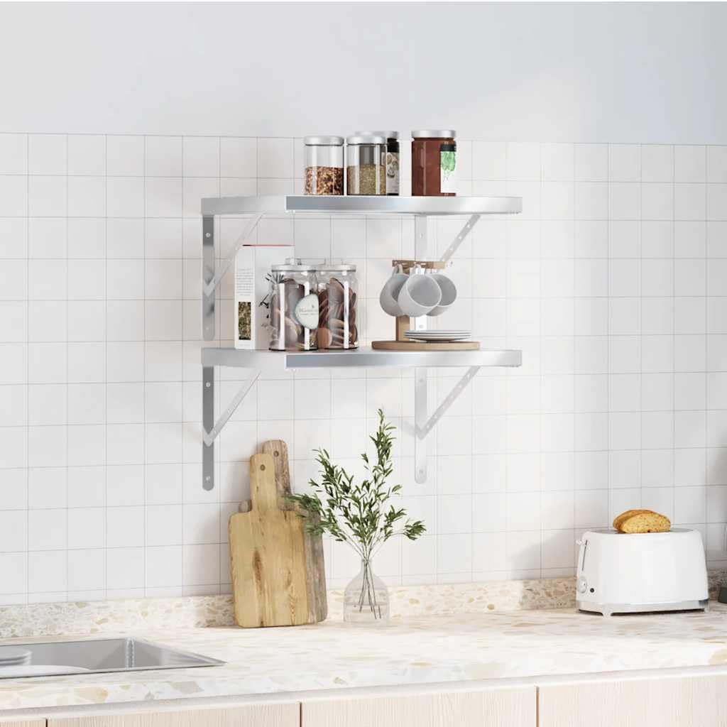 vidaXL Mensole a Muro 2 pz 50x40 cm Argento in Acciaio Inossidabile