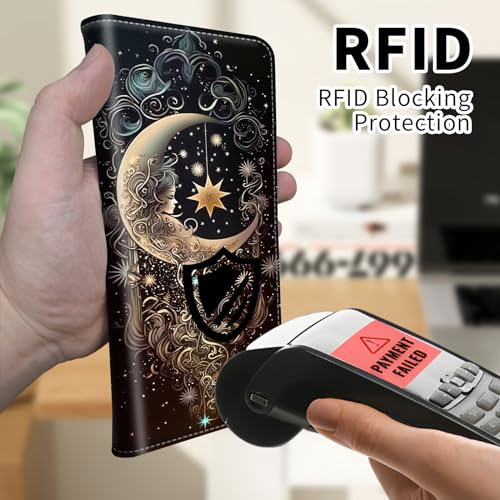 Slim Wallet for Men Women, PU Leather Long Bifold RFID Blocking Credit Card Clutch, with 11 Card Slots ID Window & Gift Box, Credit Card Holder for Men Ladies Travel Wallet, Moon Smile Face3