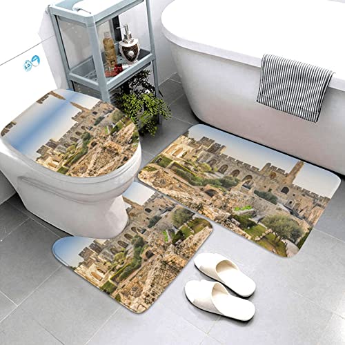 Israel At The Tower Of David Print Rug Mats Pads Badvorleger Badteppich Set 3-teilig + Konturteppich + Toilettendeckelbezug – Bild 4