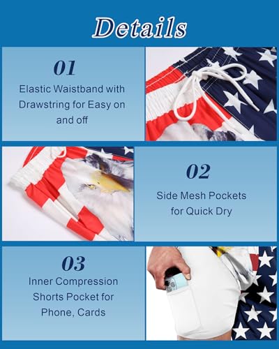 GIISAM Men's Swim Trunks, Bathing Suit 4 inch Inseam Quick Dry Swimsuit Beach Shorts with Compression Liner4