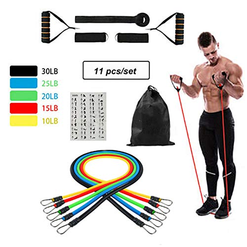 Chanhan New Resistance Bands Workout Exercise YOGA 11 Piece Set with Fitness Tubes, Fitbeast Resistance Band, Fitness Stretch Workout Bands, Ankle Straps, Door Anchor for Home Fitness, for Men Women