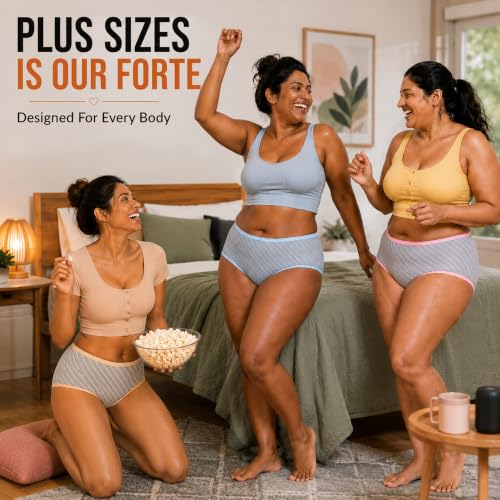 Image of Chic 100% Cotton Harmony Stripe 04 Set of 3 Panty for Women | Women's Cotton Antibacterial Brief Underwear | Soft & Breathable Fabric | Available in Plus Size