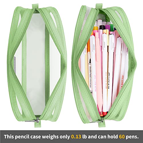 Image of Fancy Forest KALIDI Grid Mesh Pencil Case Pen Bag Clear Case Marker Pouch Multifonction Organizer Box Transparent case Makeup Bag Office College School Gift for adults Teen Girl Boy, Green
