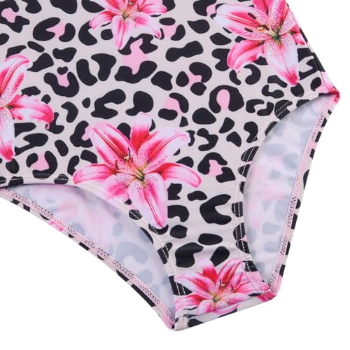 Vieille Toddler Girls Swimsuits 3t 4t Cute Leopard Flower Print Bathing Suit Kids Hot Pink Swimwear with Skirt Hawaiian Holiday Swimming Suit Beachwear Quick Dry — view 5