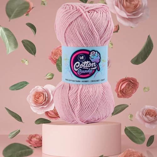 Image of NESTNHAVEN Cotton Candy 100% Cotton Yarn - (100g, 185 Meters) - Luxury Yarn for Crochet, Amigurumi, Embroidery, Toys, Garments, Flowers and Hobby, Projects. (Baby Pink) | (200 Gm)