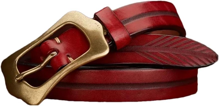 Women's Thickened Top Layer Cowhide Belt Leather Copper Buckle Vintage All-Match Jeans