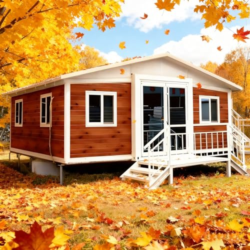 Prefab Tiny Home Modular Homes for Sale, 2 Bedrooms Tiny House Container House with Full Equiped Bathroom Foldable Tiny Home to Live in for Adults, Mobile Container Homes Cabin for Off-Grid Living