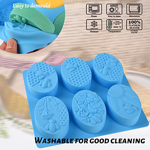 Image of Sakolla 2 Pack 6 Cavity Bee Silicone Soap Molds Rectangle Oval Honeycomb Silicone Molds Loaf Handmade Molds for Soap Making Supplies DIY Wax Melts, Beeswax, Cake Chocolate Bakeware