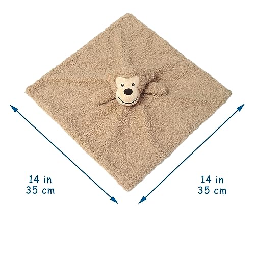 Image of Baby Light Brown Monkey Soft Stuffed Animal Security Blanket, Plush Monkey Character Lovey Blanket, Baby Shower /Nursery Gift, Newborn Infant Toddler Snuggle Blankie for Kids, 14 Inches