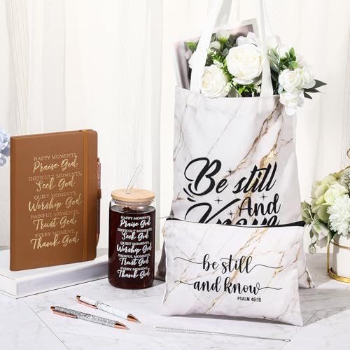 Image of Funnymoom 7 Pcs Christian Gift Set for Women Men Faith Religious Nativity Baptism Church Bible Spiritual for Christmas(Brown)