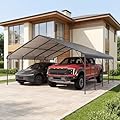 LAUSAINT HOME 20x20 FT Metal Carport Enhanced Base Heavy Duty Garage Carports, Outdoor Galvanized Car Shelter, Oversized Carport Canopy with Steel Roof and Frame, for Pickup, Boat and Tractor