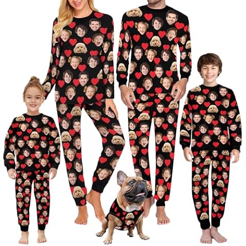 Artsadd Custom Family Christmas Matching Pajama Sets Personalized 1-5 Faces Funny Sleepwear Pjs for Men, Women, Pet Cover