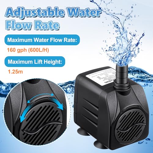 Image of 2Pack 160GPH Small Fountain Pump with Light, 10W Fountain Pump for Aquarium