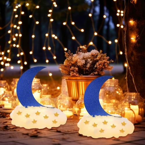 Image of Wonderjune 9 Sets Twinkle Twinkle Little Star Table Centerpieces DIY Moon Baby Shower Decorations Little Star Cloud Decor for Baby Shower Birthday Party DIY Crafts(Glitter Blue)