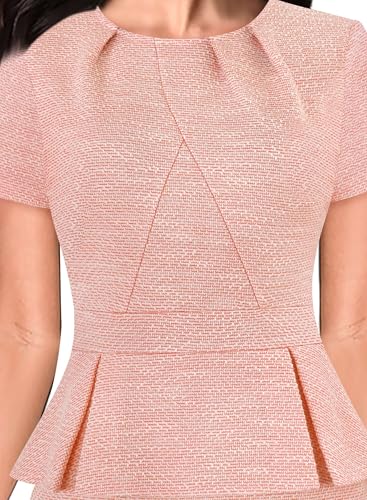Image of VFSHOW Womens Pleated Crew Neck Peplum Work Business Office Church Bodycon Pencil Sheath Dress