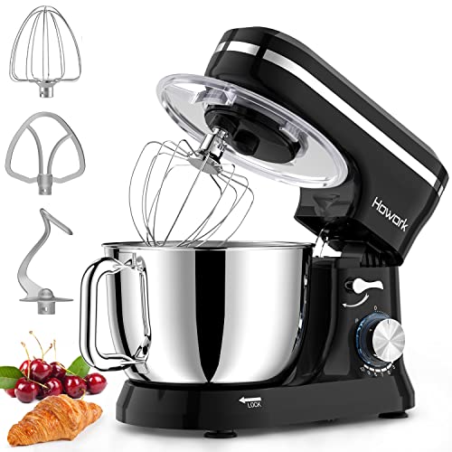 Image of HOWORK Electric Stand Mixer, 10+p Speeds Kitchen Mixers With 6.5QT Stainless Steel Bowl, Dough Hook, Wire Whip & Beater for Most Home Cooks (Black)