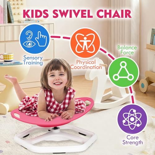 Miniatura 6 de Yosamy Silla Giratoria Autismo Infantil Con Asa De Seguridad Y Diseño Antideslizante, Para Entrenamiento De Coordinación Física Y Equilibrio, Color Rosa