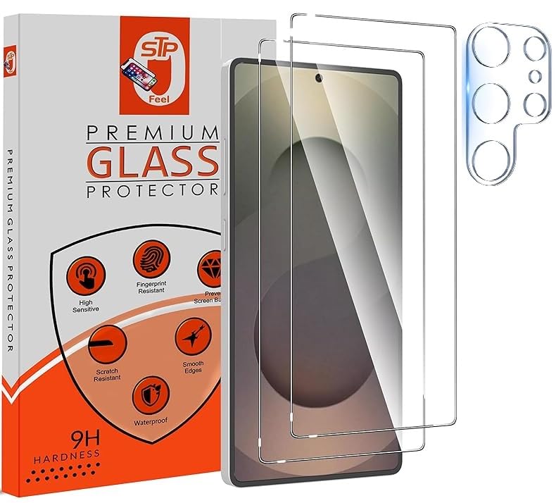 Image of STP FEEL 2+1 Pack For Samsung Galaxy S25 Ultra 5G (7.8 inch) Tempered Glass Screen Protector with Camera Lens Protector, 9H Hadness, Diamond-Grade Shatterproof, HD Clear, Anti-Scratch