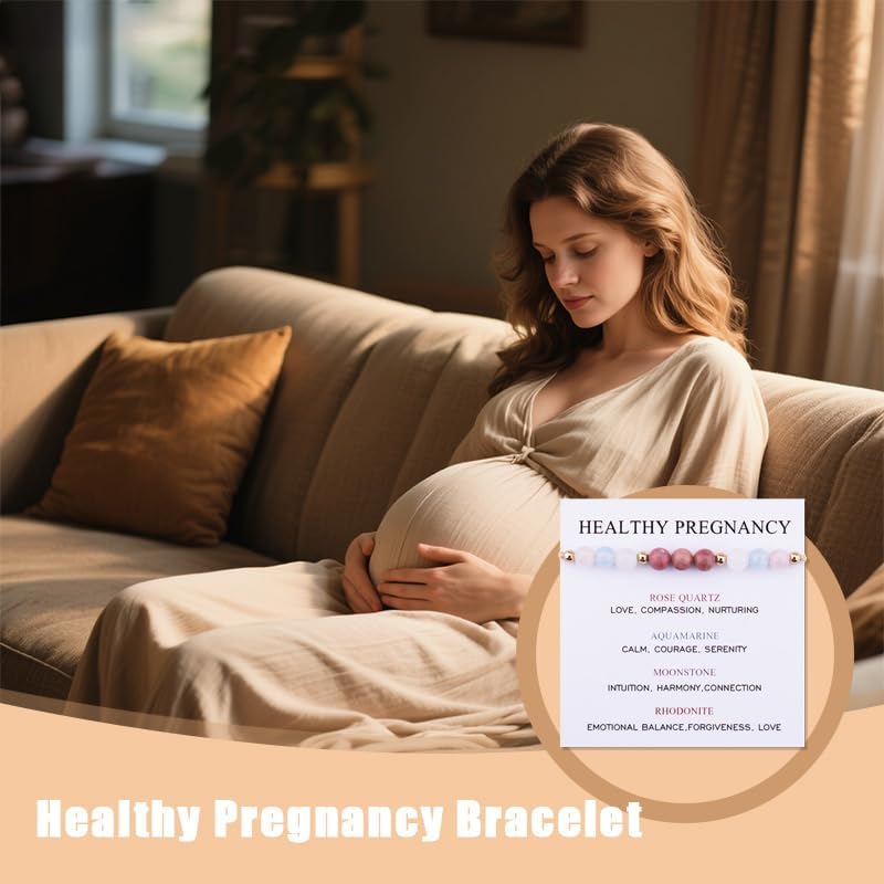 Kefley Mama to Be Gifts for First Time Moms Natural Stone Pregnancy Bracelet Pink Beaded Healing Crystal Spiritual Bracelets Congrats on Pregnancy Gift Pregnant New Mom Mommy Essentials Must Haves - Image 6