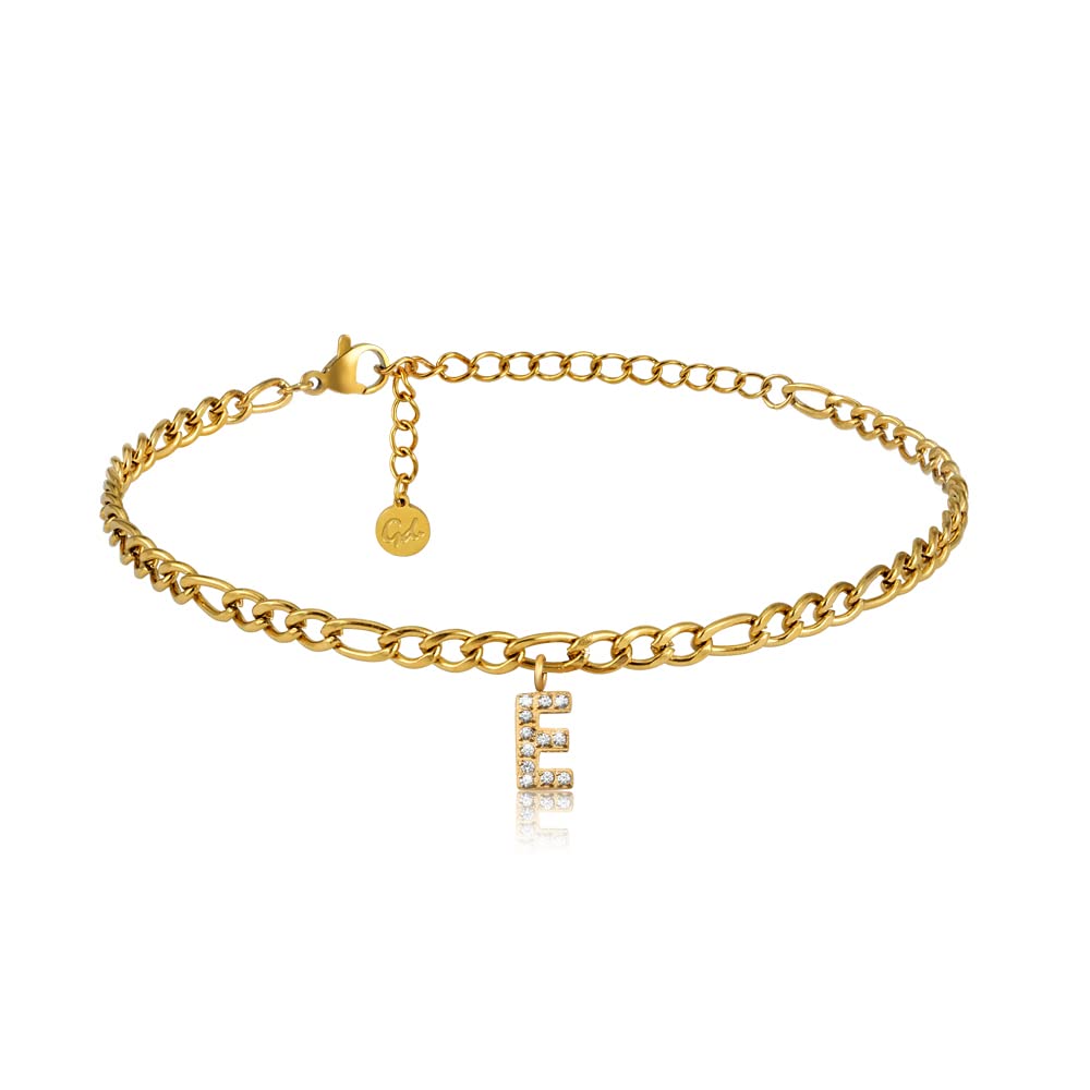 GD GOOD.designs Fußkettchen Gold mit Buchstaben wasserfest I Fußkette für Damen 18K vergoldet - verstellbar (22-27cm) - aus Edelstahl
