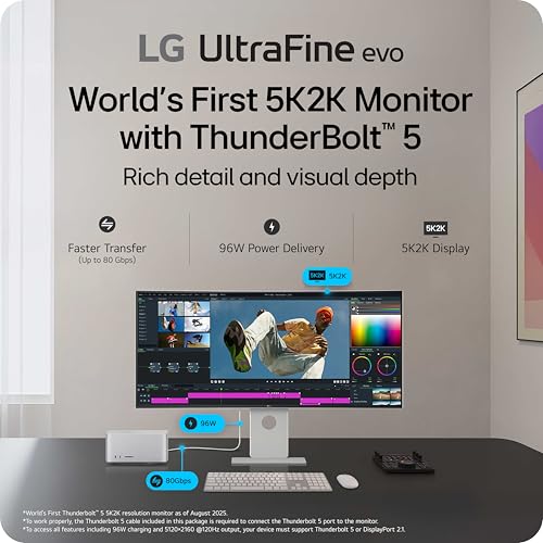 Image of LG 40U990A-W 40-inch Ultrafine evo 5K2K WUHD (5120 x 2160) Nano IPS Curved Monitor, Thunderbolt 5, DisplayHDR 600, Built-in Speaker, 120Hz, HDMI 2.1, DP 2.1, USB C, Tilt /Height /Swivel Stand, White