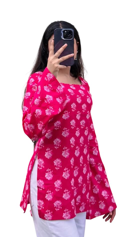 Women Rayon Printed Short Kurti | Square Neck | Long Sleeve Design | Casual & Office Wear Top | Comfortable-image-26