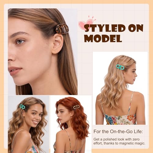 Image of 2 Pcs Hair Clutchers for Women, Magnetic Hair Clip, 2-in-1 Section Clips for Hair Styling, Daily Use and Professional Salon Clutcher Hair Accessories, Black Brown Print Hair Claw Clips (Brown Leopard Print And Blue)