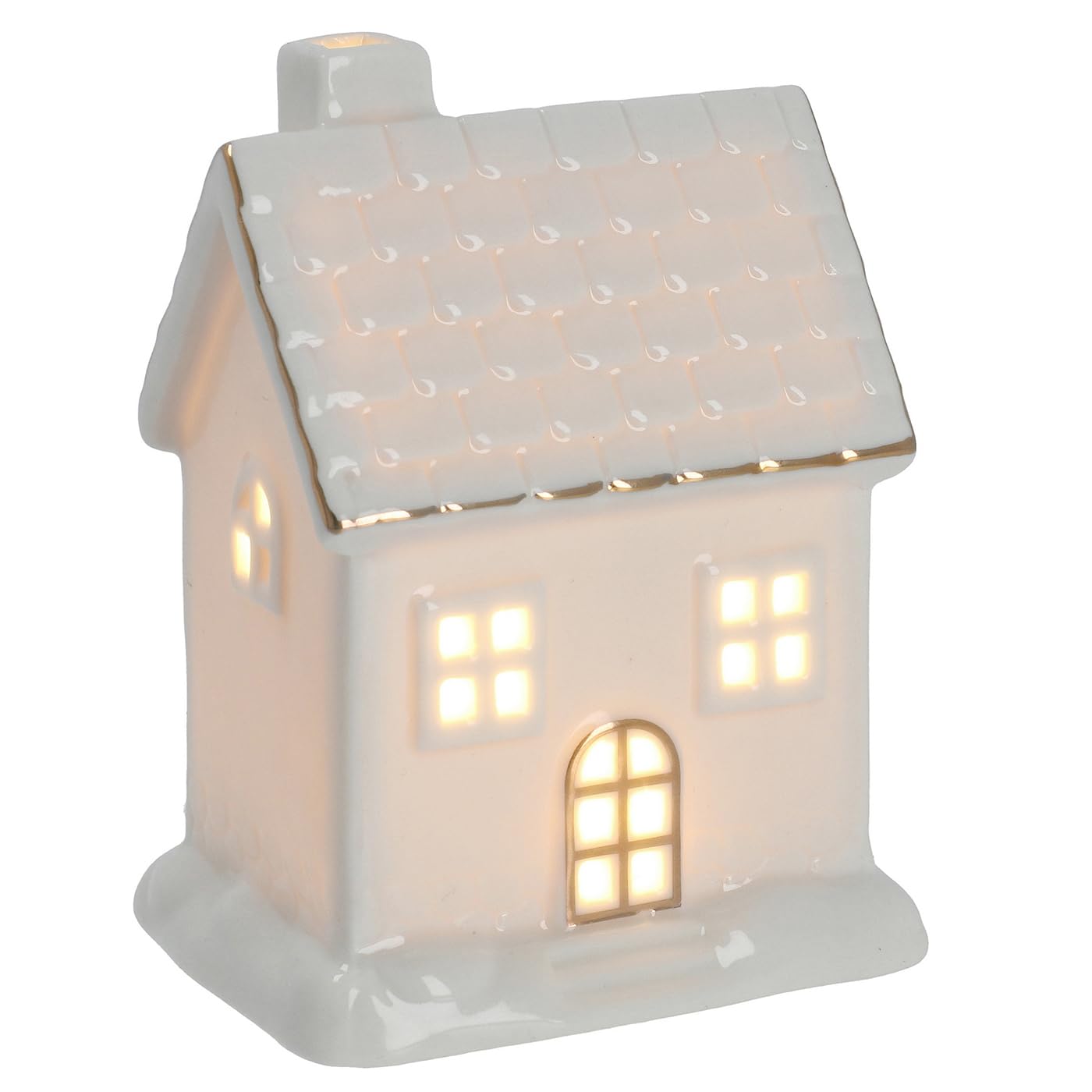 Shudehill Giftware White Cosy Lane Led Light Up Warm Cosy House With Shingle Roof Home Decoration - Small Or Large Sizes (Small)