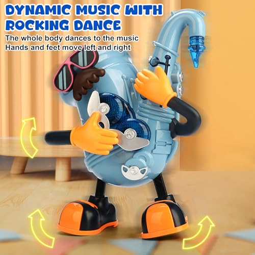 Image of VGRASSP Musical Dancing Mr Rock Saxophone Toy for Kids with 3D Light Effects and Cool Music, Battery Operated Dancing Robot Toy, Interactive Air Blowing Saxophone Simulation Toy, Multicolor