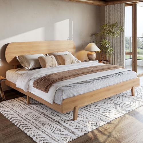 Image of Bellemave King Size Bamboo Bed Frame with Headboard,Bamboo Platform Bed Frame King Size with Rounded Headboard and Wood Slats,Easy Assembly,Natural