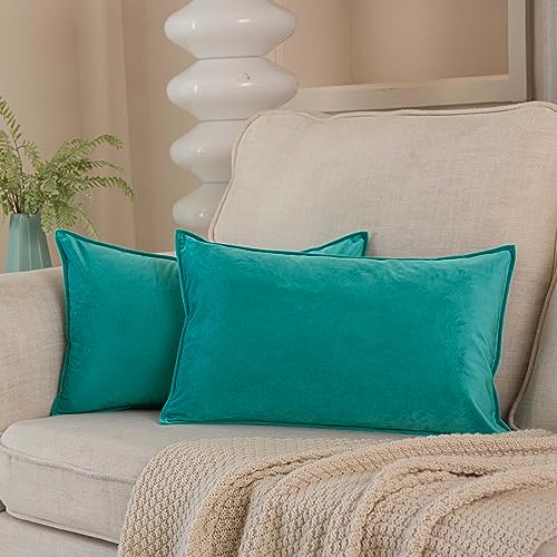 JUSPURBET Velvet Lumbar Throw Pillow Covers 14x24 Set of 2,Turquoise