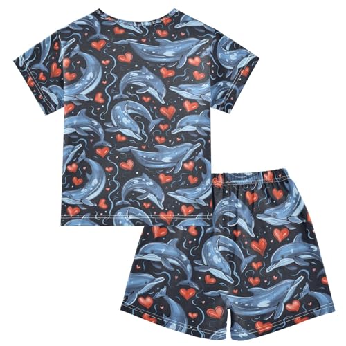 ALAZA Dolphins and Hearts Pajama Set Short Sleeve Sleepwear Soft Lounge Nightwear2