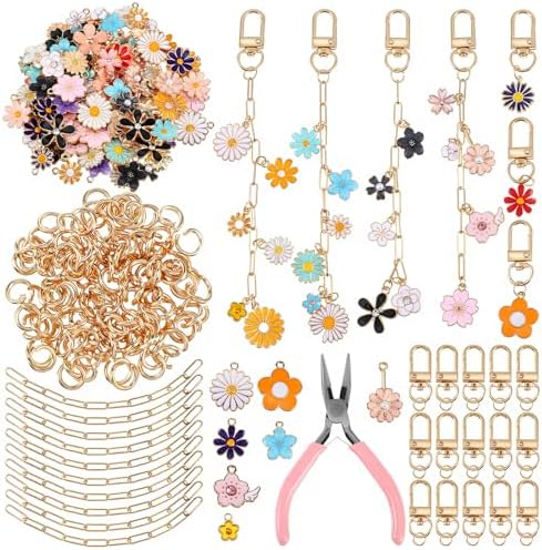 266 peças de ouro DIY kit de fabricação de chaveiros, joias charm...