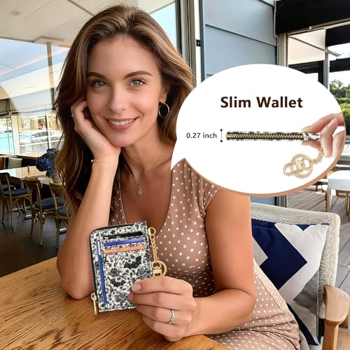 Image of GIANCOMICS Slim Wallet Credit Card Holder Women, Goth Bat Rfid Blocking Small Card Case, Keychain Thin Pocket Curved Zipper Wallet, Travel Card Holder PU Leather ID Window, Ladies Female Gifts