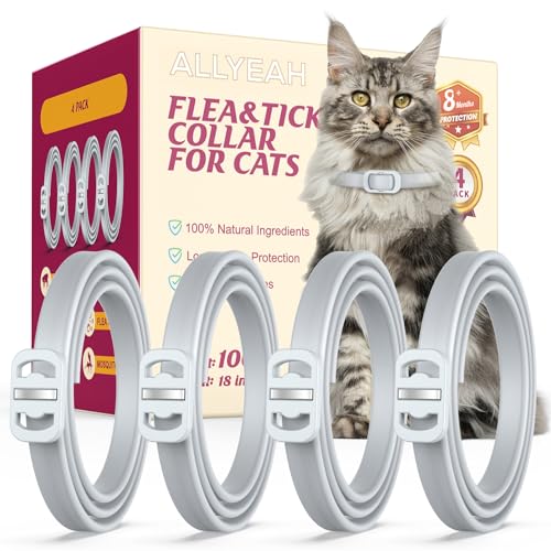 Natural Flea and Tick Collar for Cats – 4 Pack, Long-Lasting Protection, Waterproof, Adjustable Size for Kittens and Adult Cats